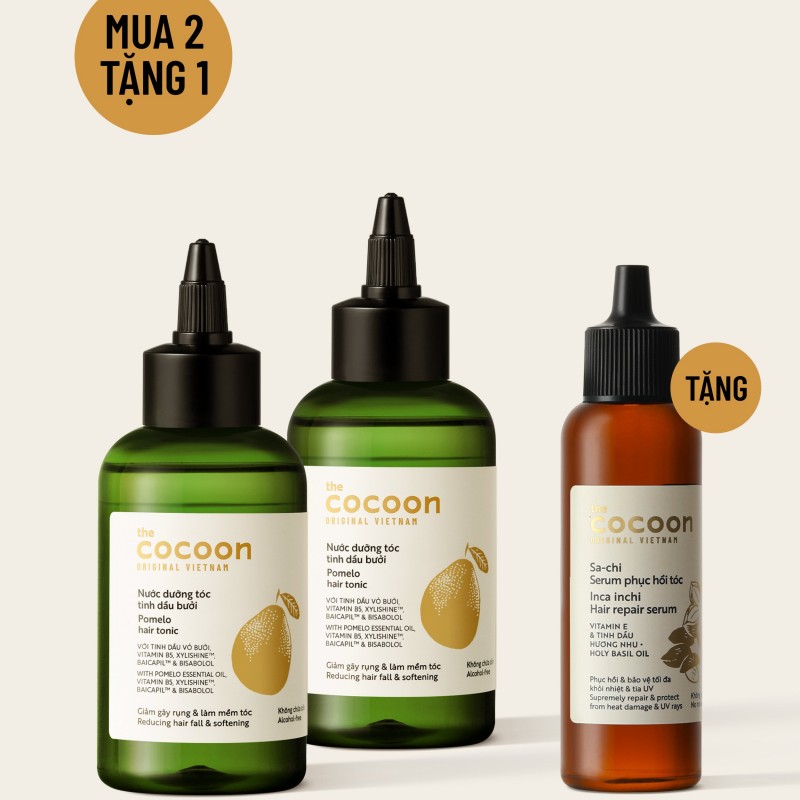 Combo Gội Xả Bưởi Không Sulfate Cocoon Giảm Gãy Rụng Tóc - Tặng 1 Serum Sachi Phục Hồi Tóc 70ml